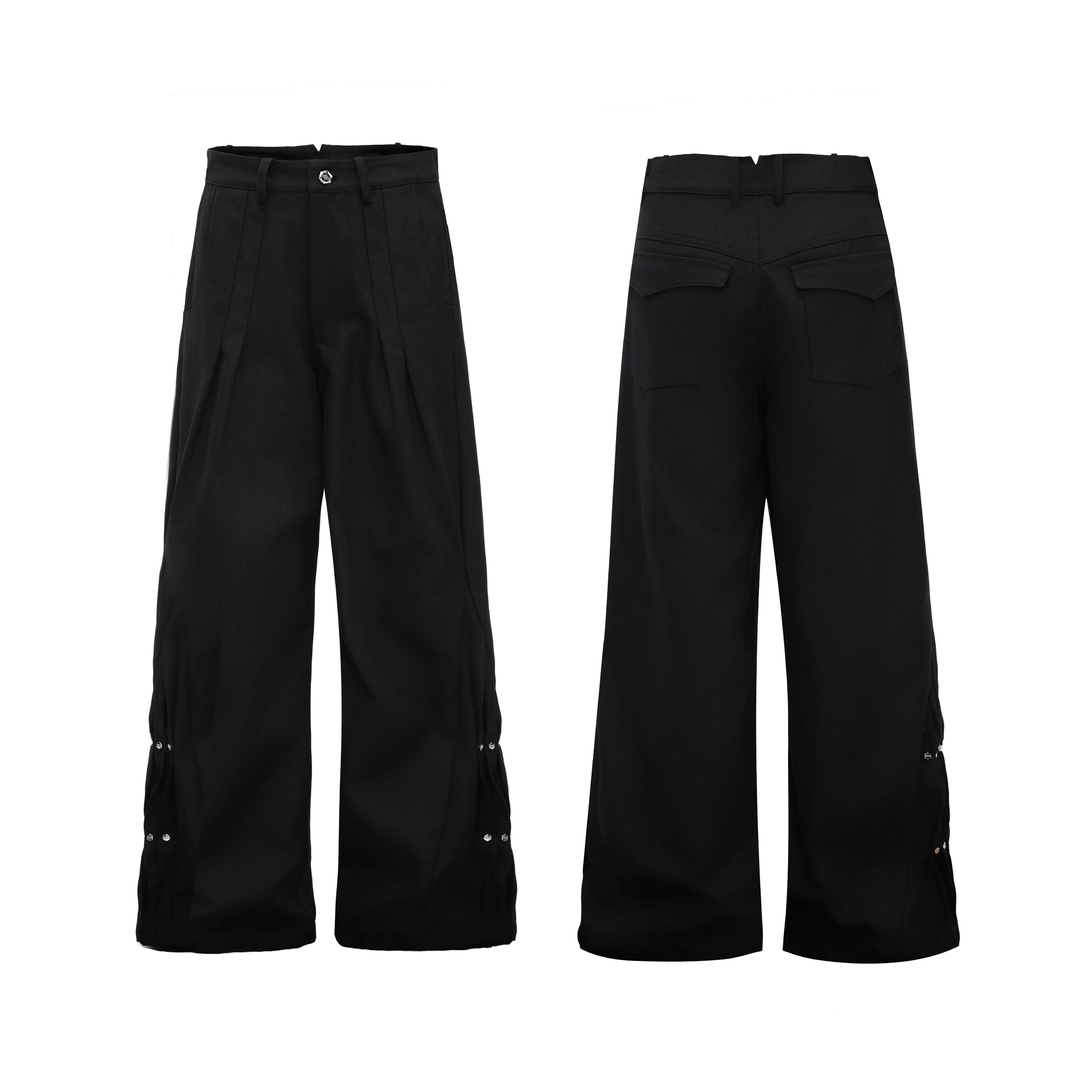 Snap Detail Draped Wide Leg Pants