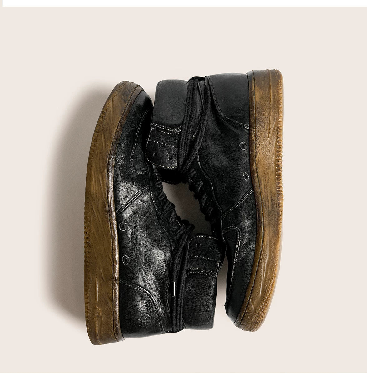 Vintage Black Leather High-Top Sneakers