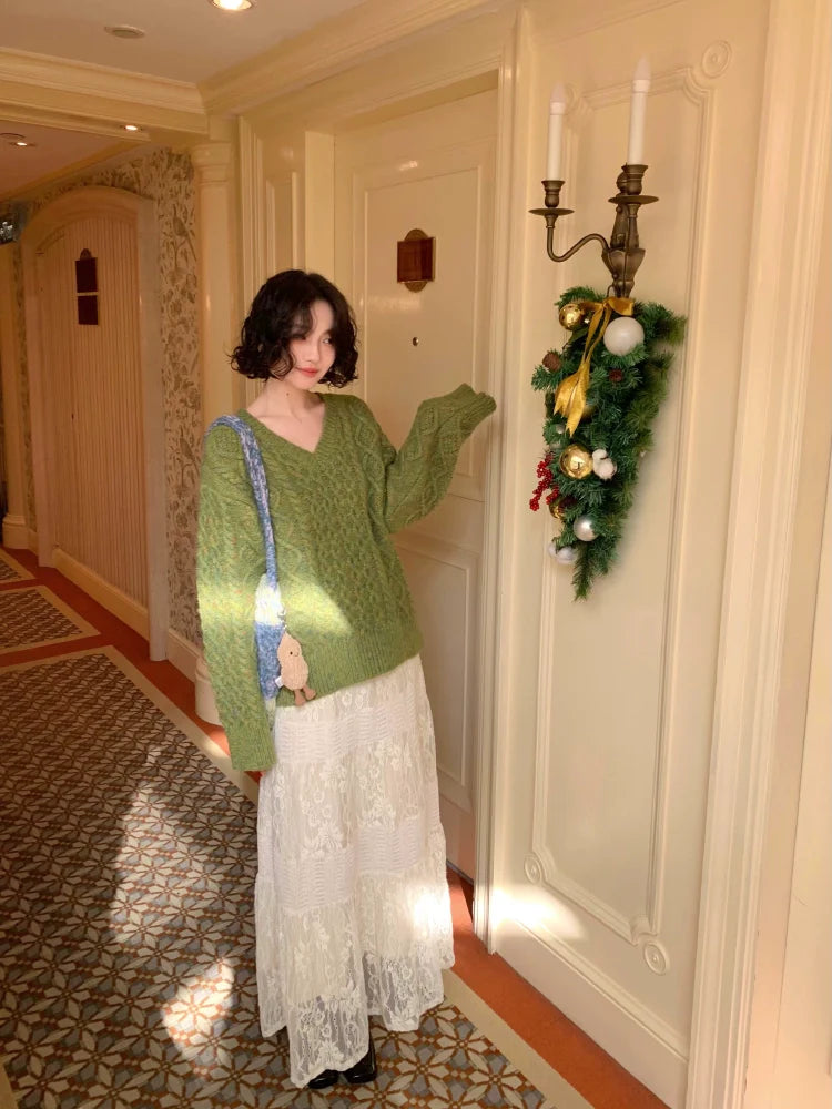 Soft Cable Knit V-Neck Sweater