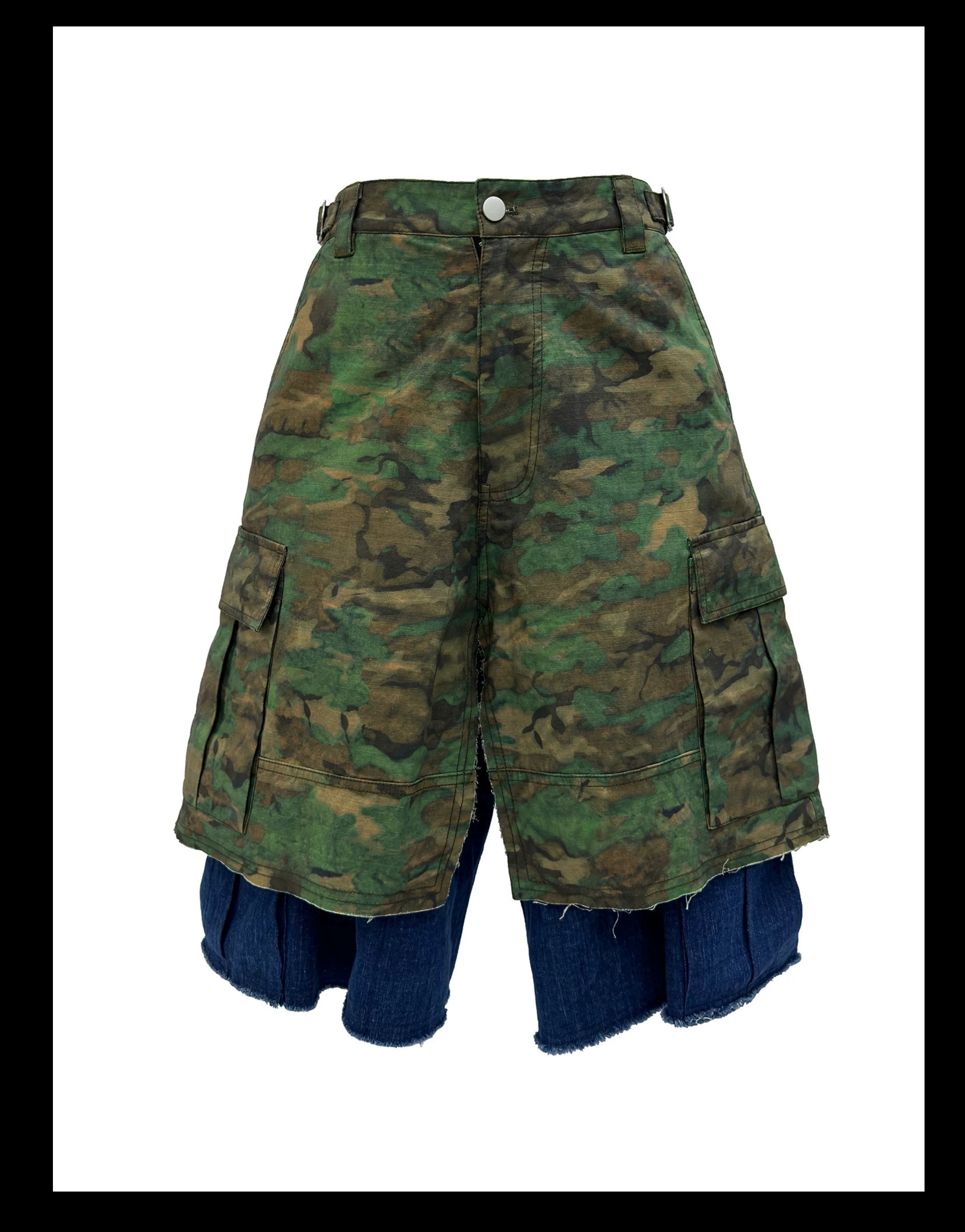 Cavalier Splice Camo-Over Denim Shorts