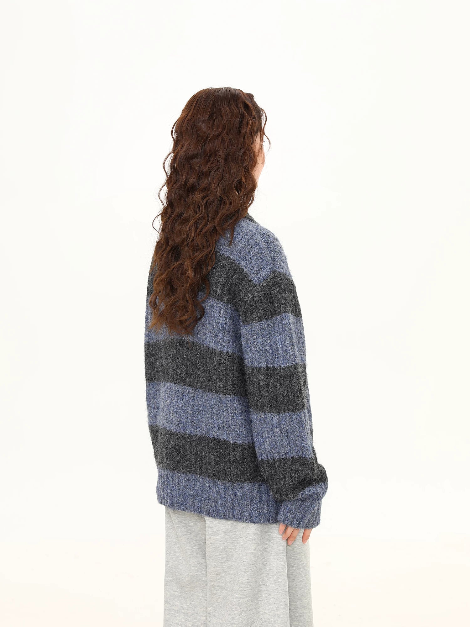 Midnight Haze Wide-Stripe Fuzzy Cardigan