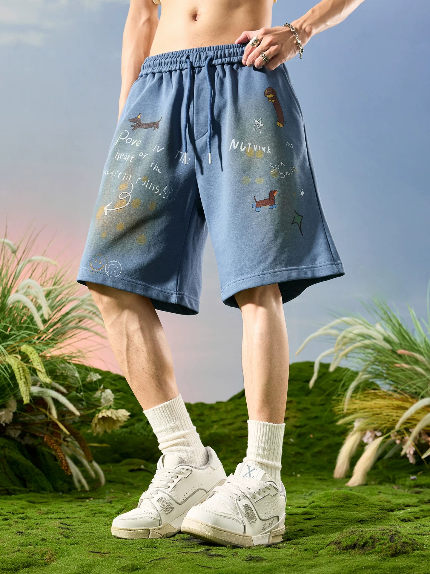 Graffiti Print Drawstring Sweat Shorts