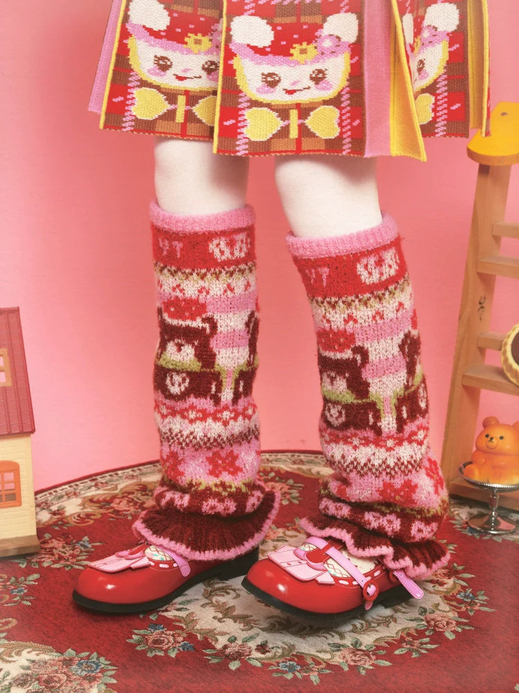 Sweet Bear Fair Isle Knit Leg Warmer