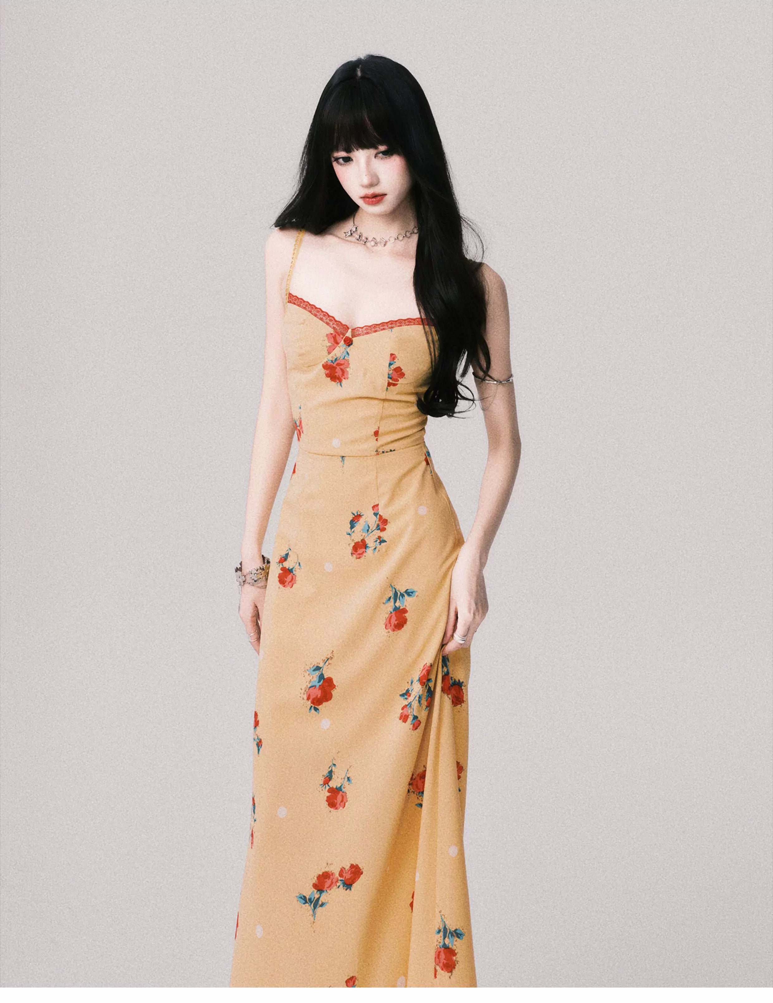 Apricot Blossom Balcony Maxi Dress