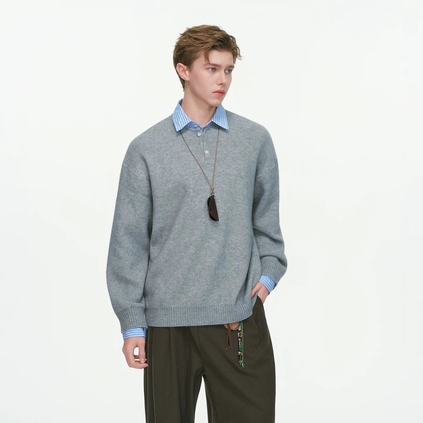 Oxford Layer Knit Polo Sweater