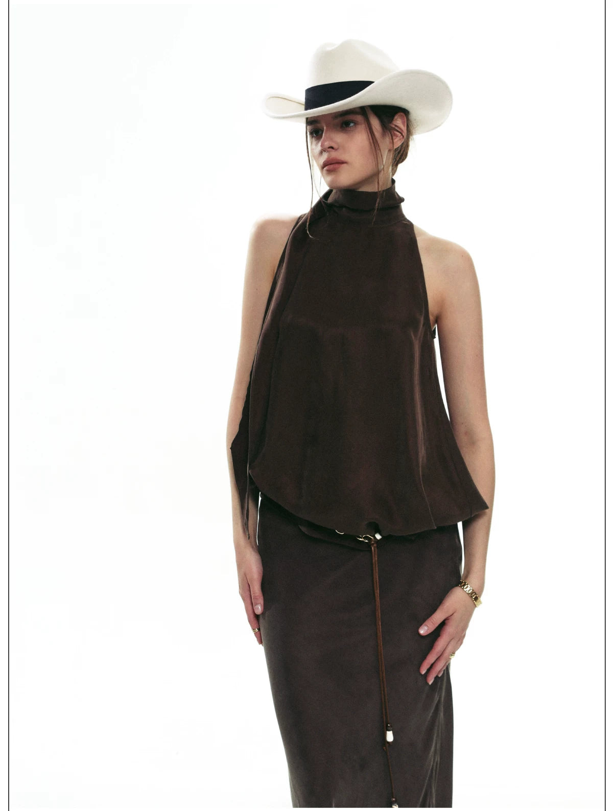Espresso Nocturne Draped Halter Top
