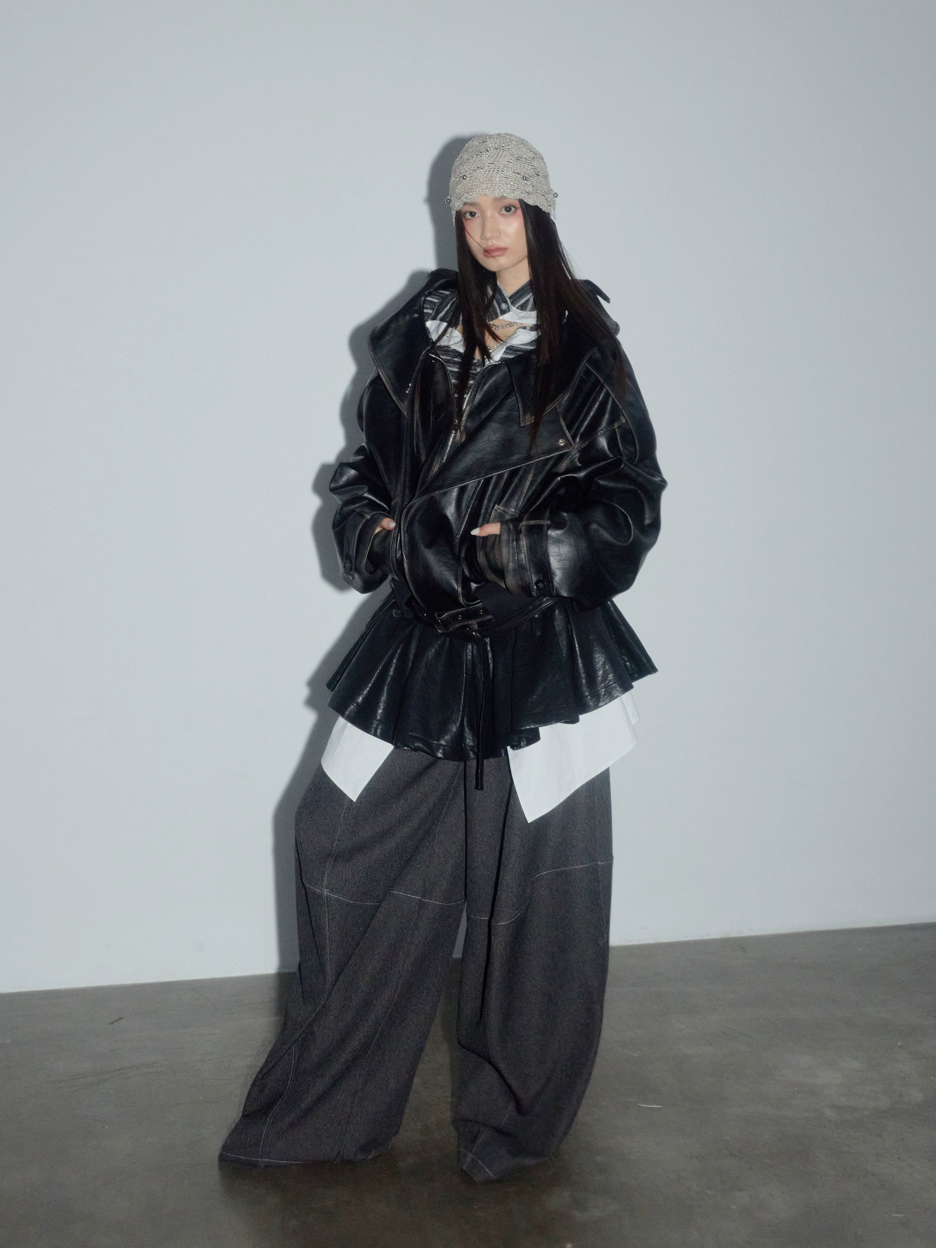 Vintage Collar Leather Moto Jacket