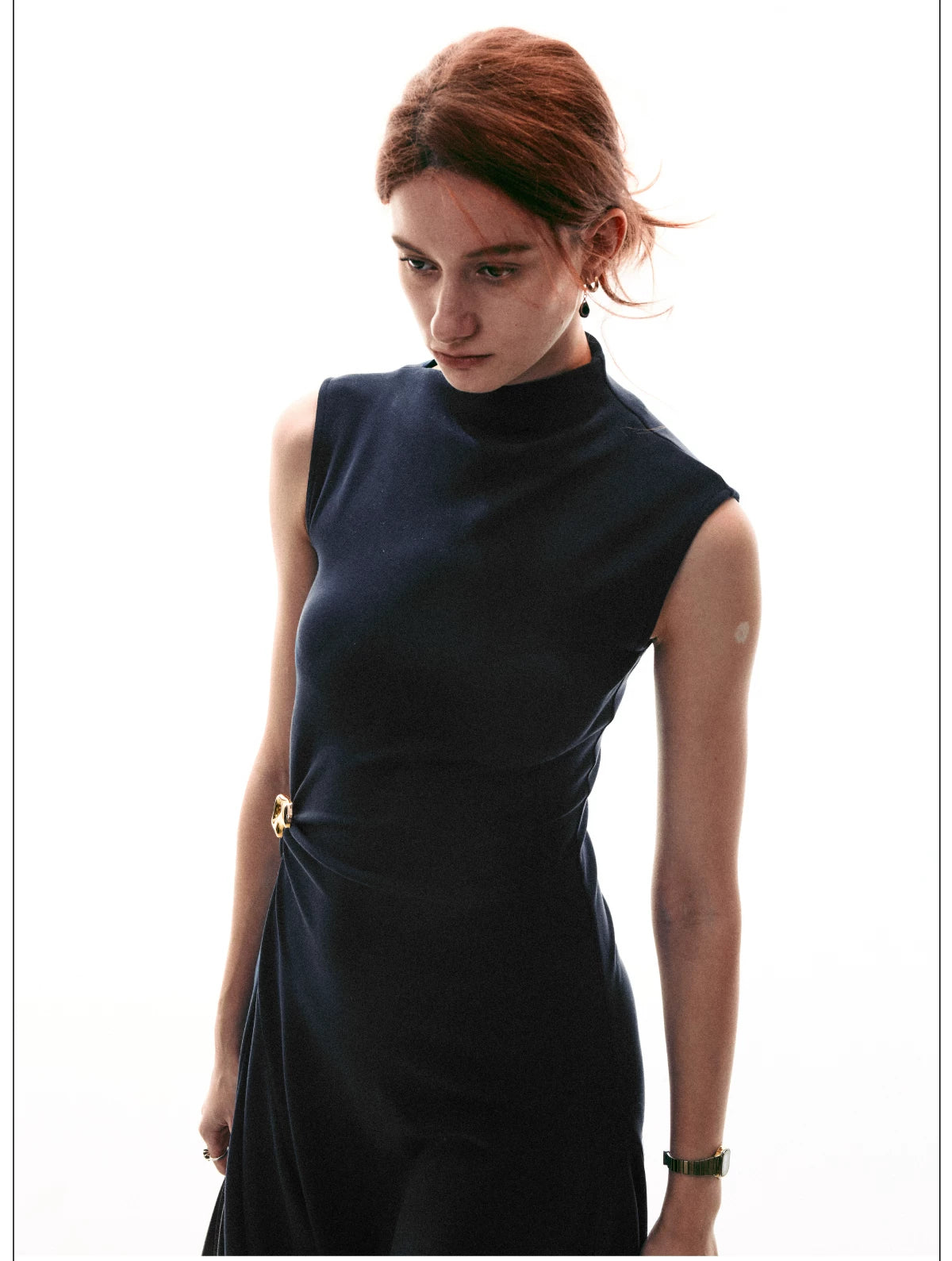 Sculpted Buckle Fit-Flare Dress