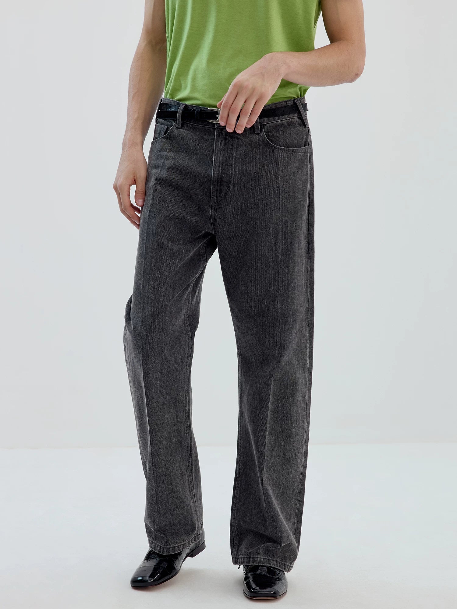 Gray Straight-Leg Washed Jeans