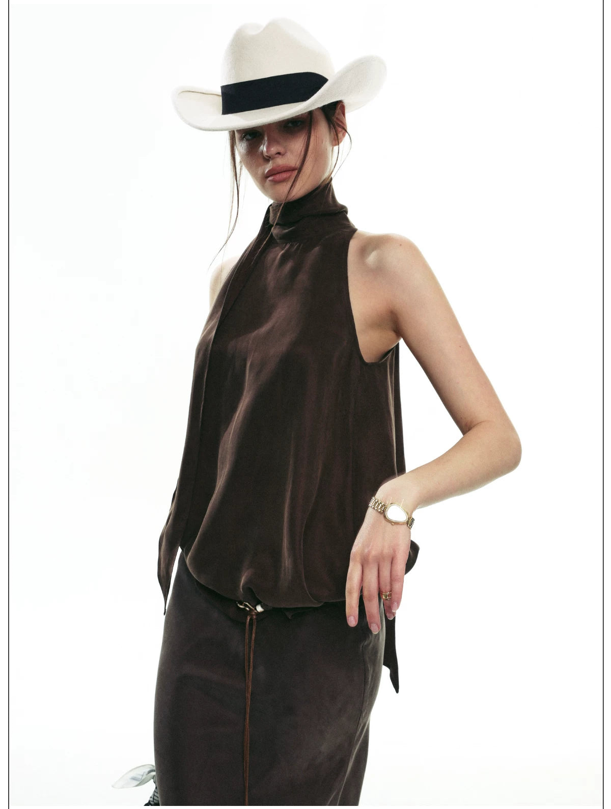 Espresso Nocturne Draped Halter Top