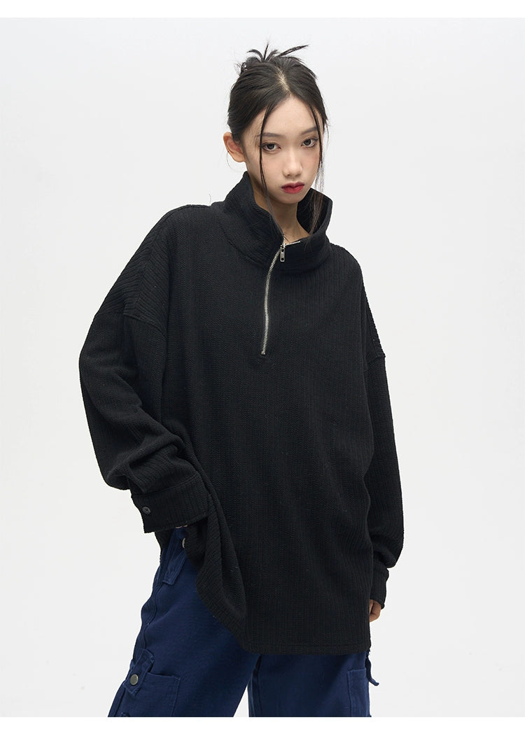 Quarter Zip Ribbed Cup Knit Sweater