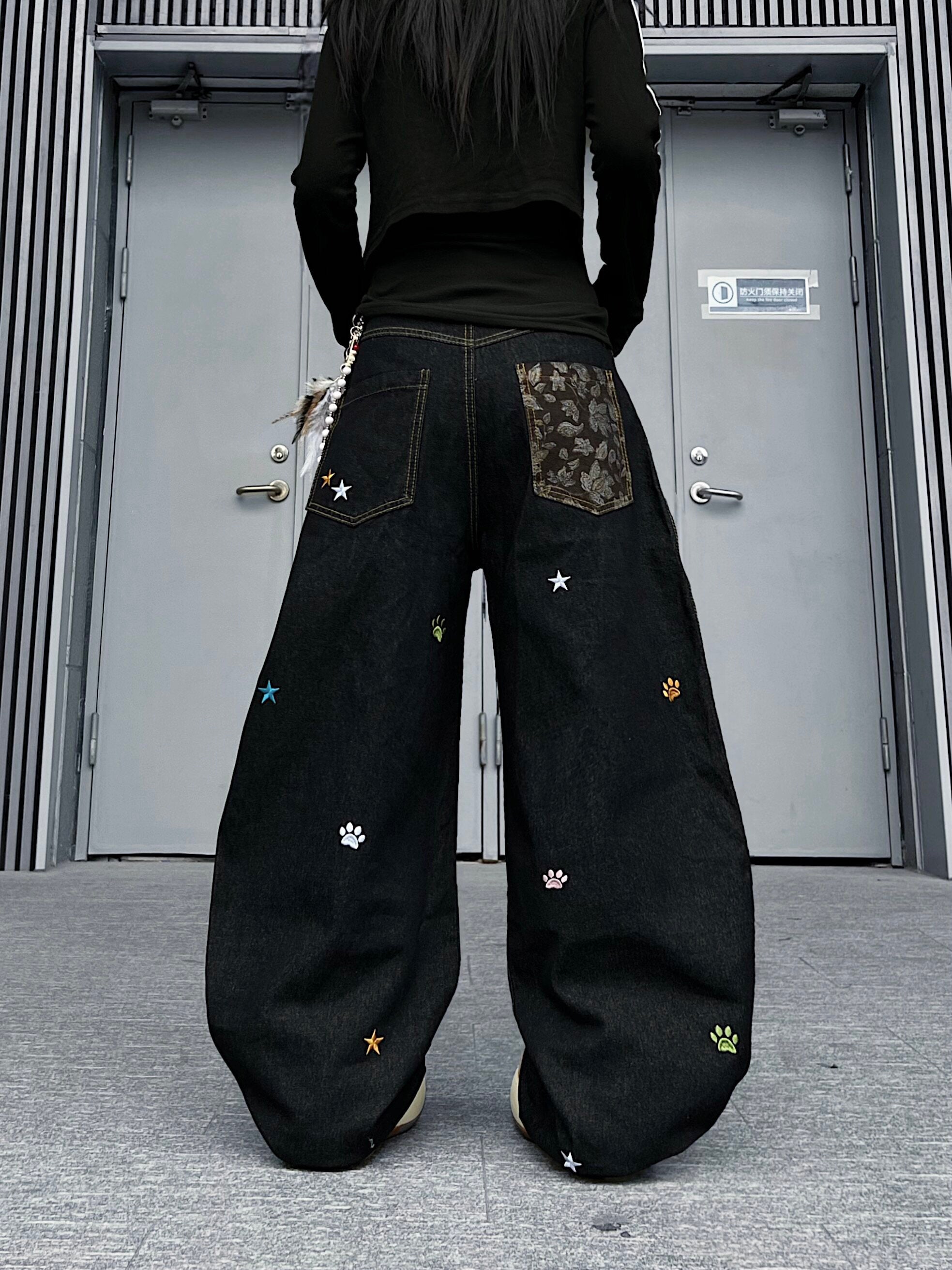 Men's Star Embroidery Wide-Leg Jeans