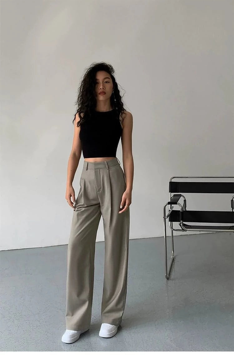 Drapey Wide-Leg Suit Trousers - chiclara