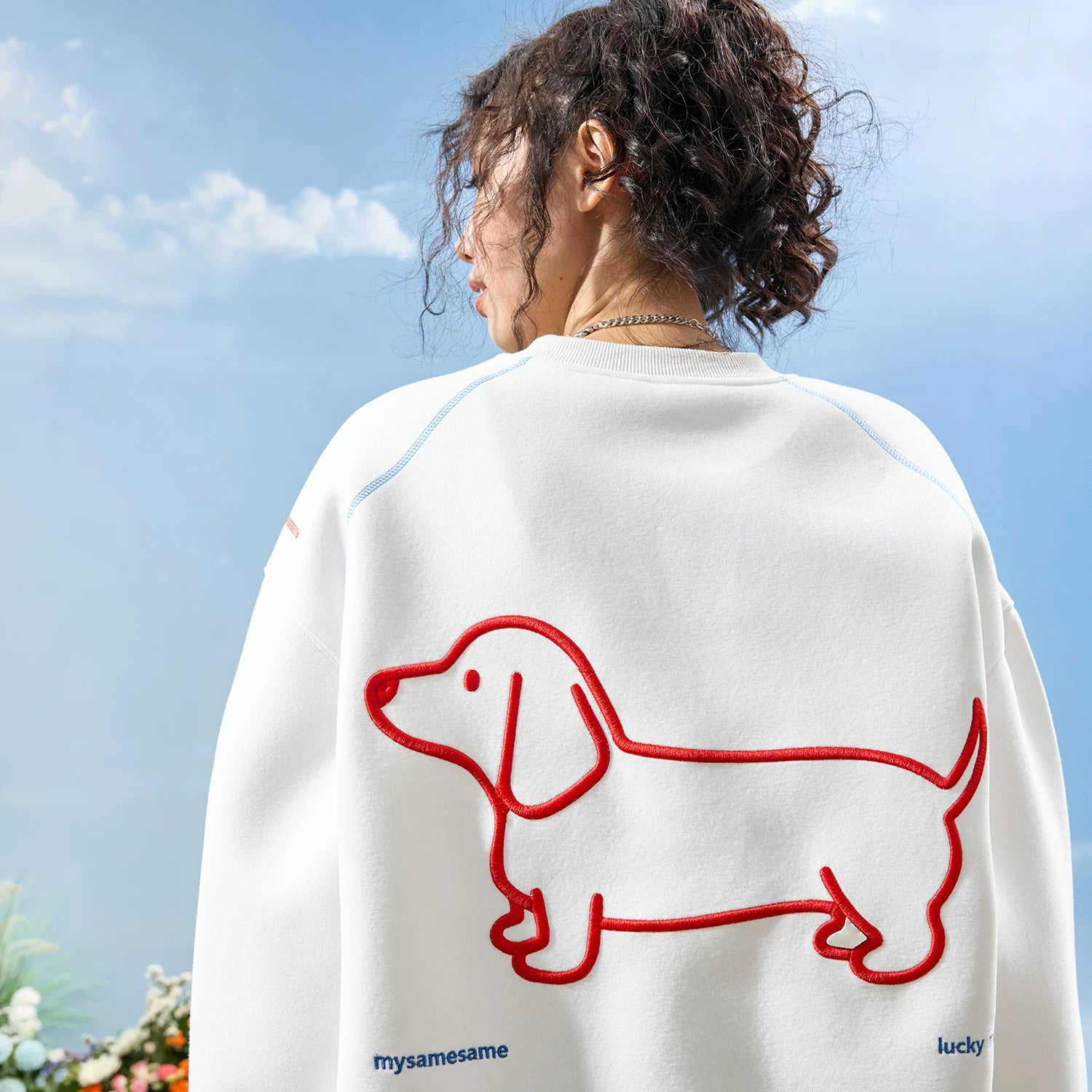 Dachshund Embroidered Oversized Crewneck Sweatshirt