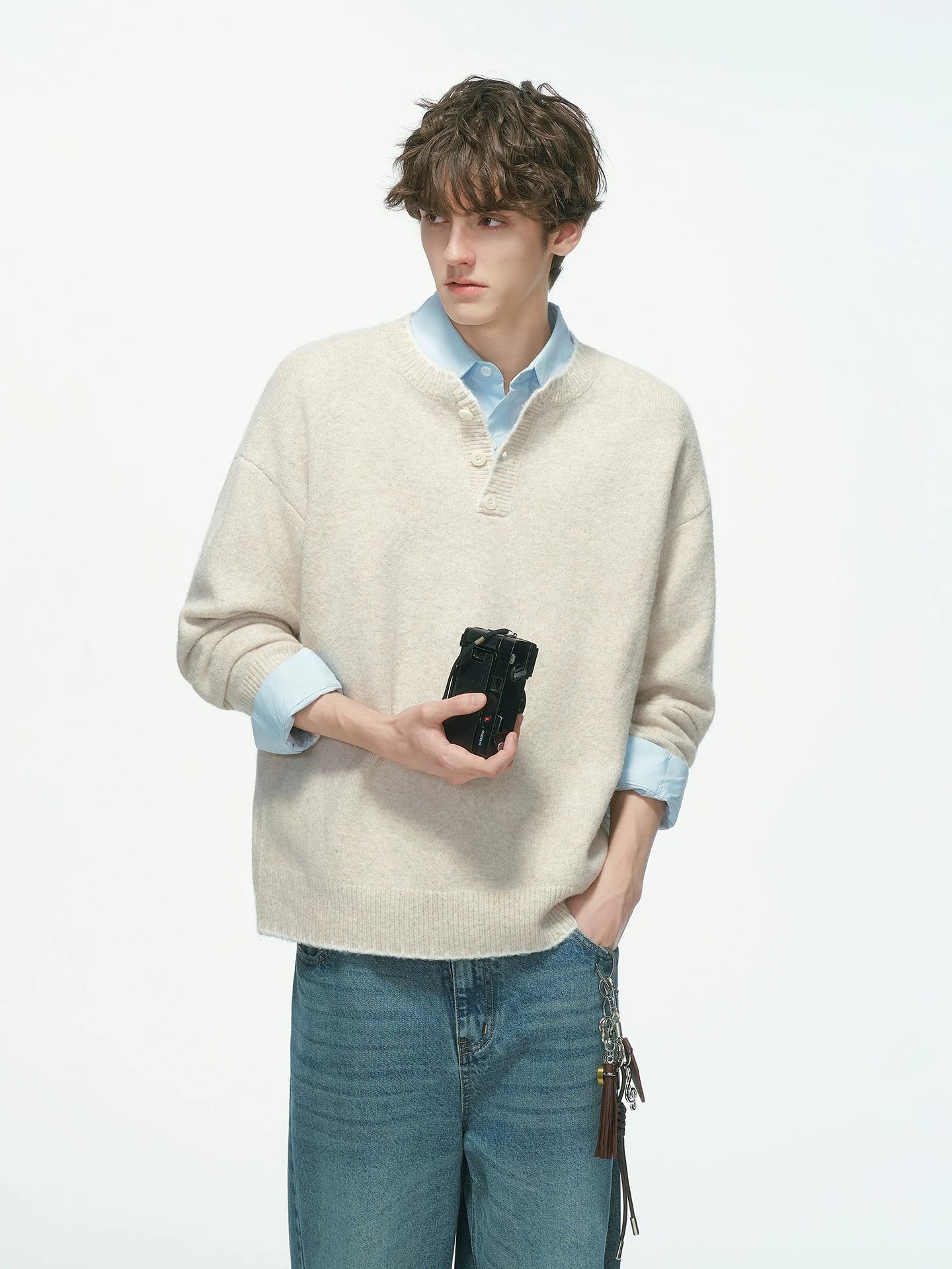 Frayedge Cozy Henley Knit Sweater