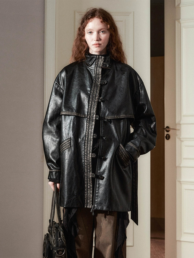 Patina Leather Belted Jacket