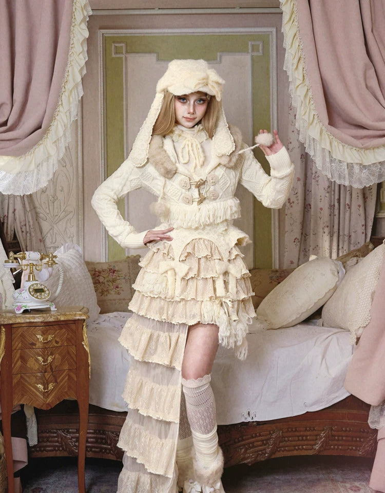 Ivory Lace Tiered Ruffle Skirt