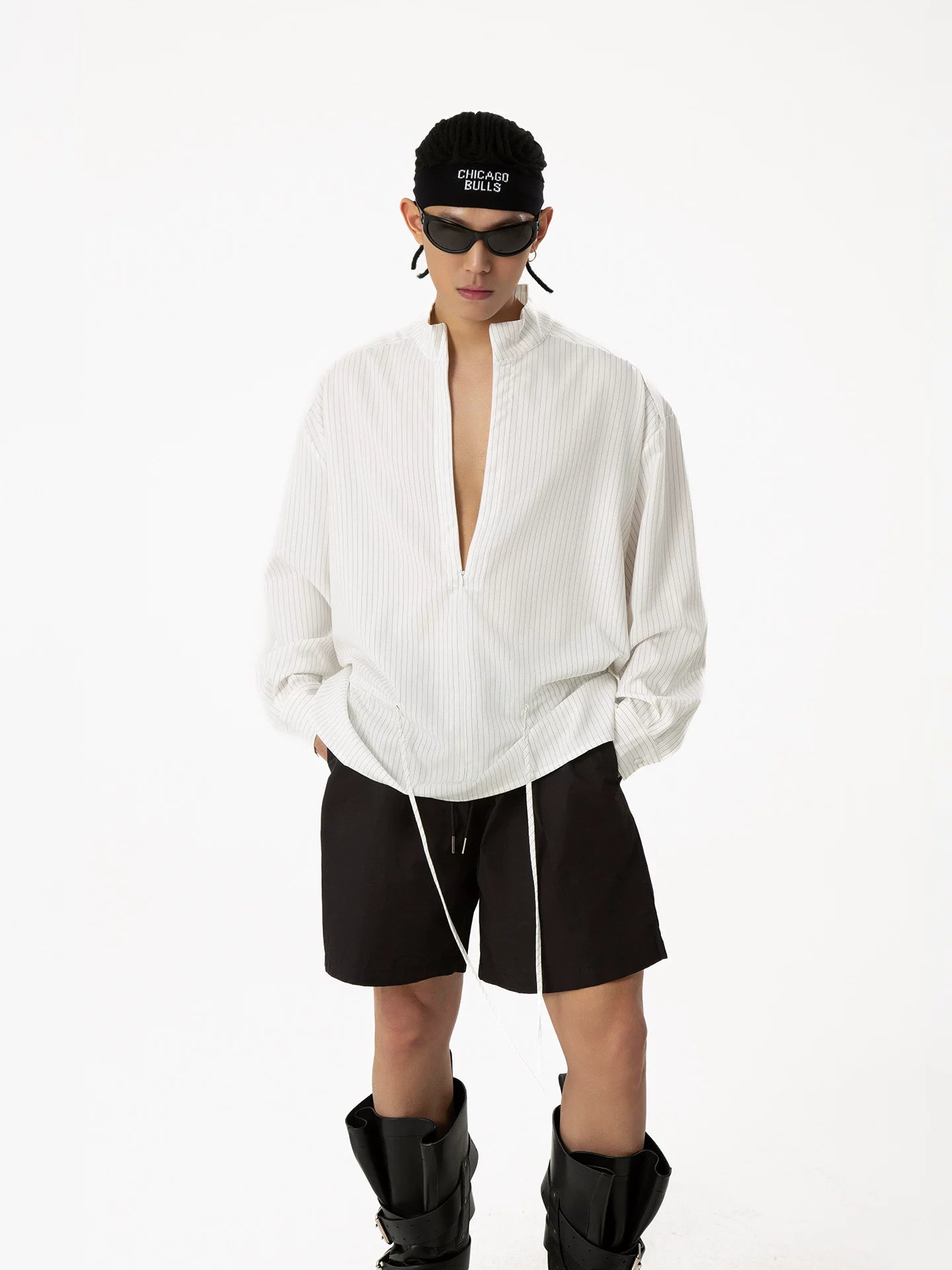 Drawstring Plunge Tunic Shirt