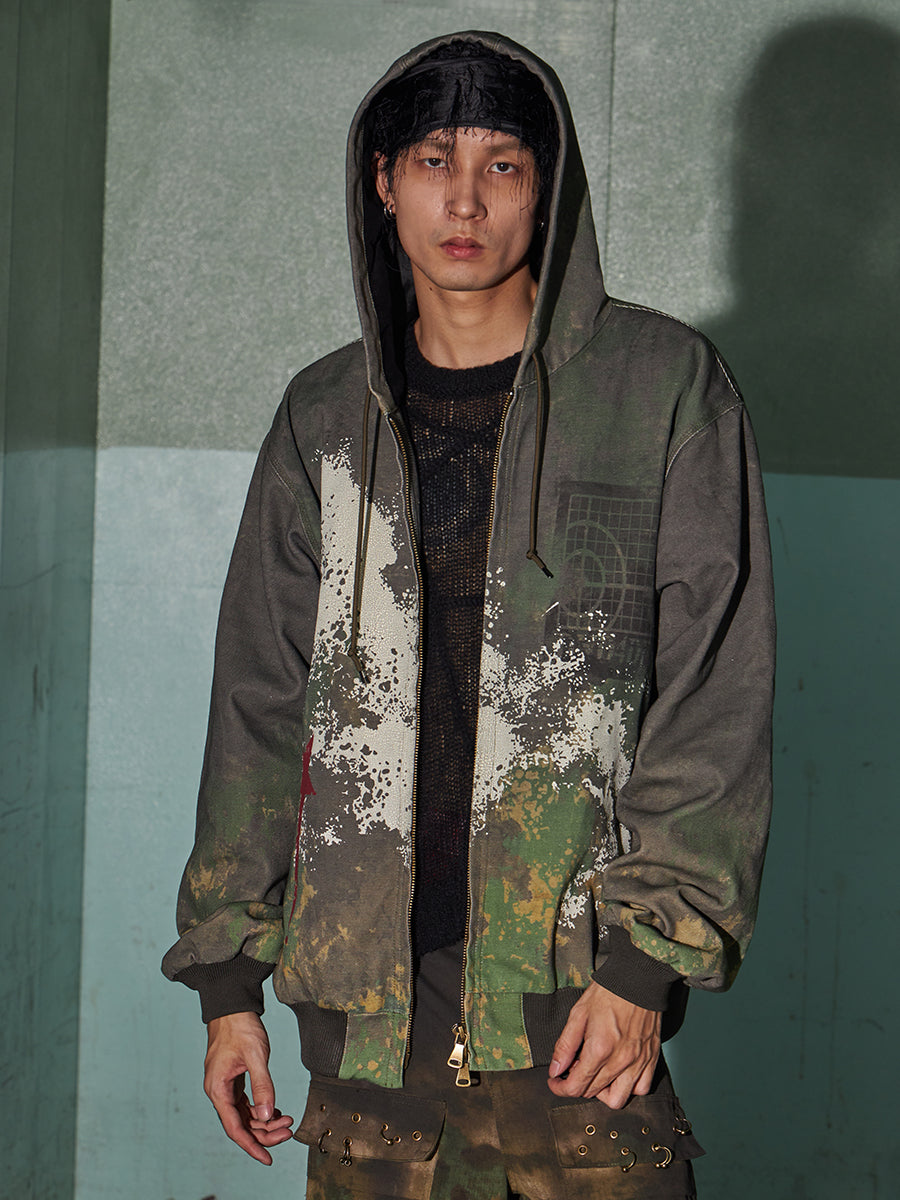 Urban Camo Splatter Hooded Bomber Jacket