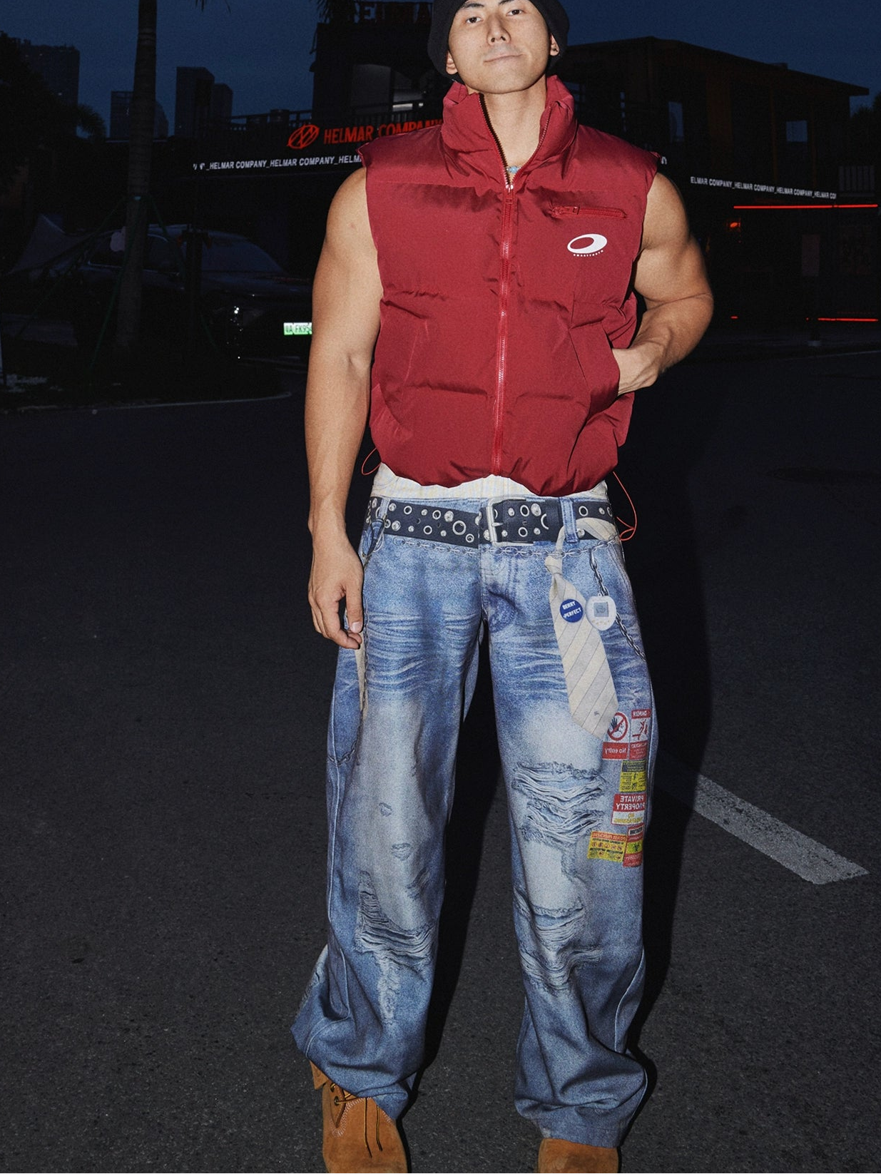 Sleeveless Puffer Vest with Patch Detailing