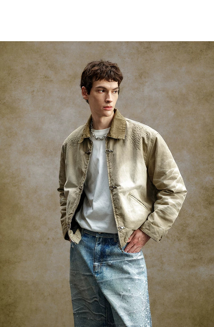 Embroidered Toggle Front Utility Jacket