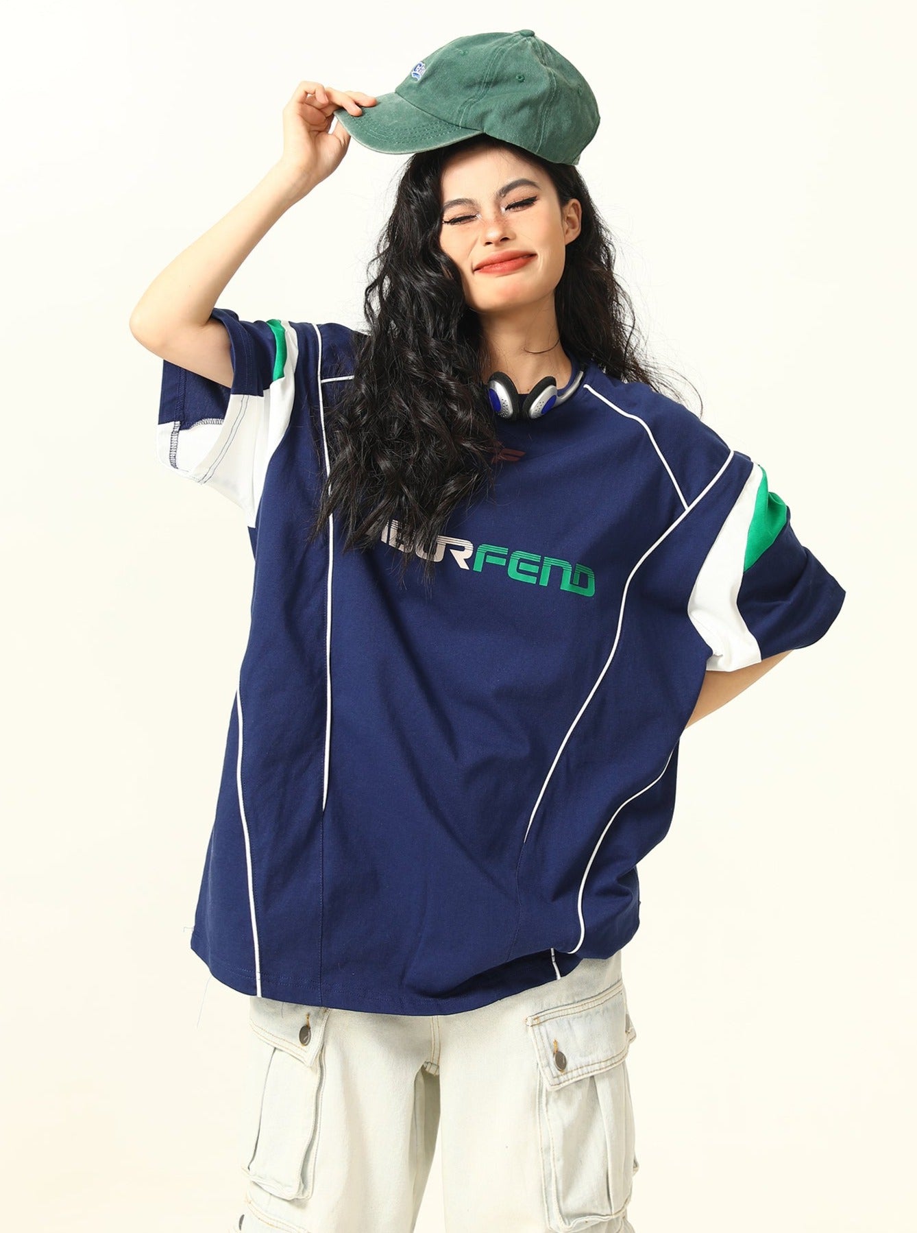 Sporty Retro-Futuristic Oversized T-Shirt