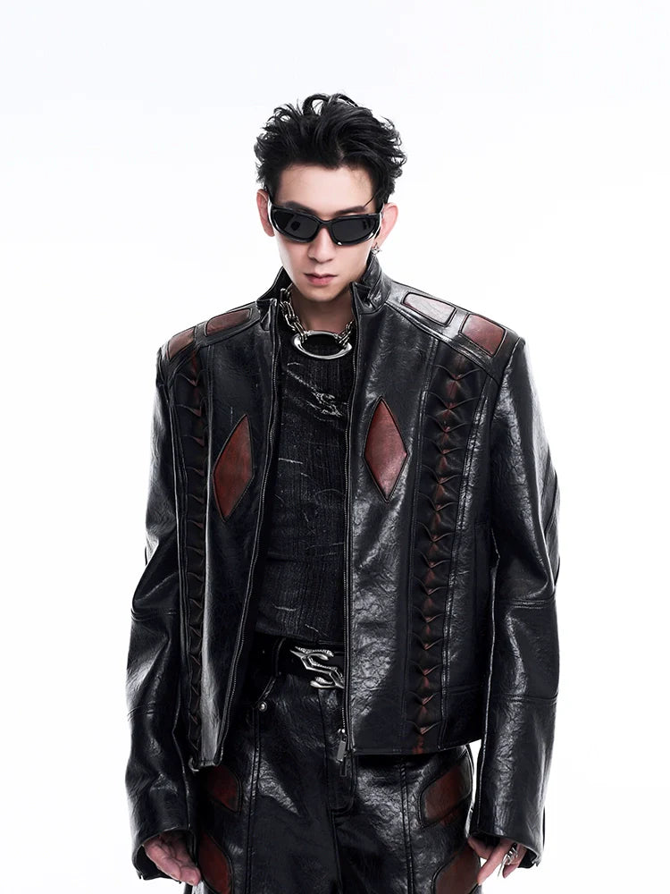 Two-Tone Leather Paneled Jacket and Pants Setup
