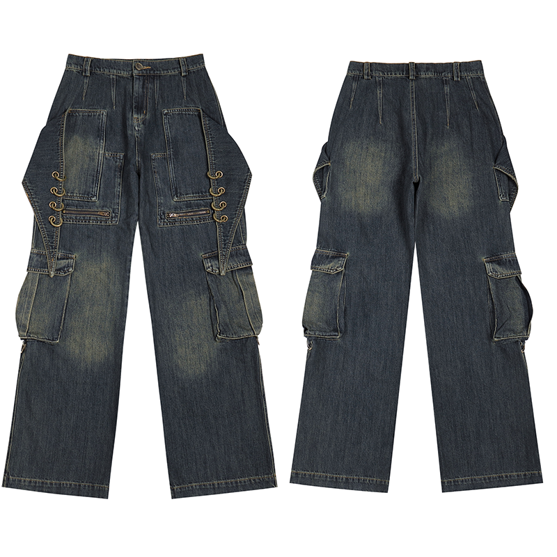 Lace-Up Pocket Cargo Jeans