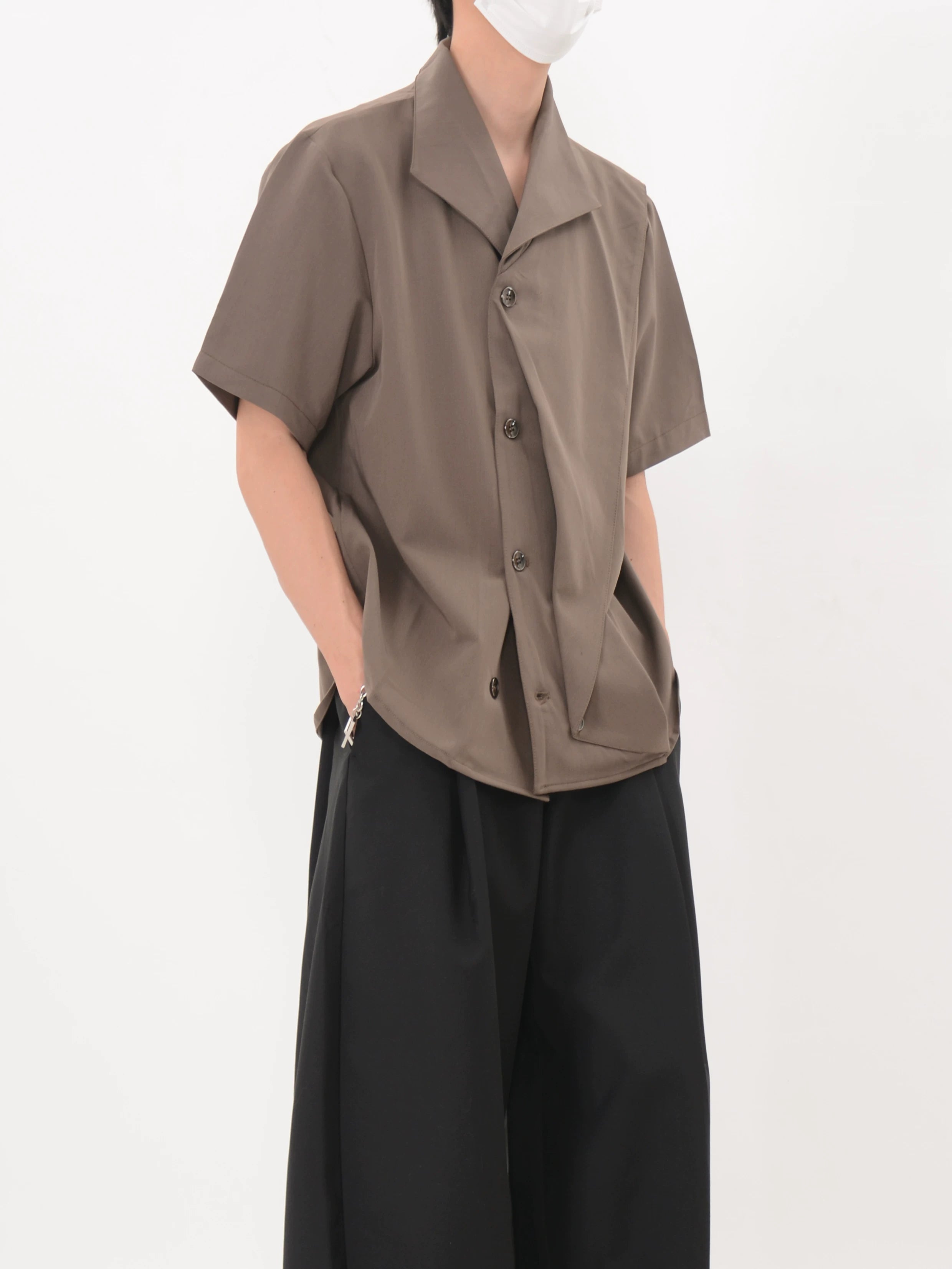 Asymmetric Cascade Button Shirt