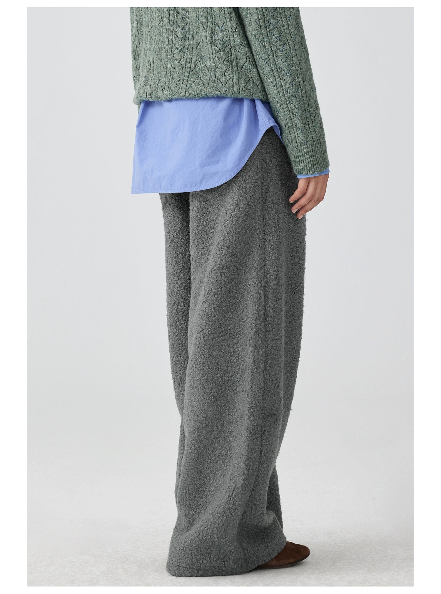 Textured Wide-Leg Fleece Pants