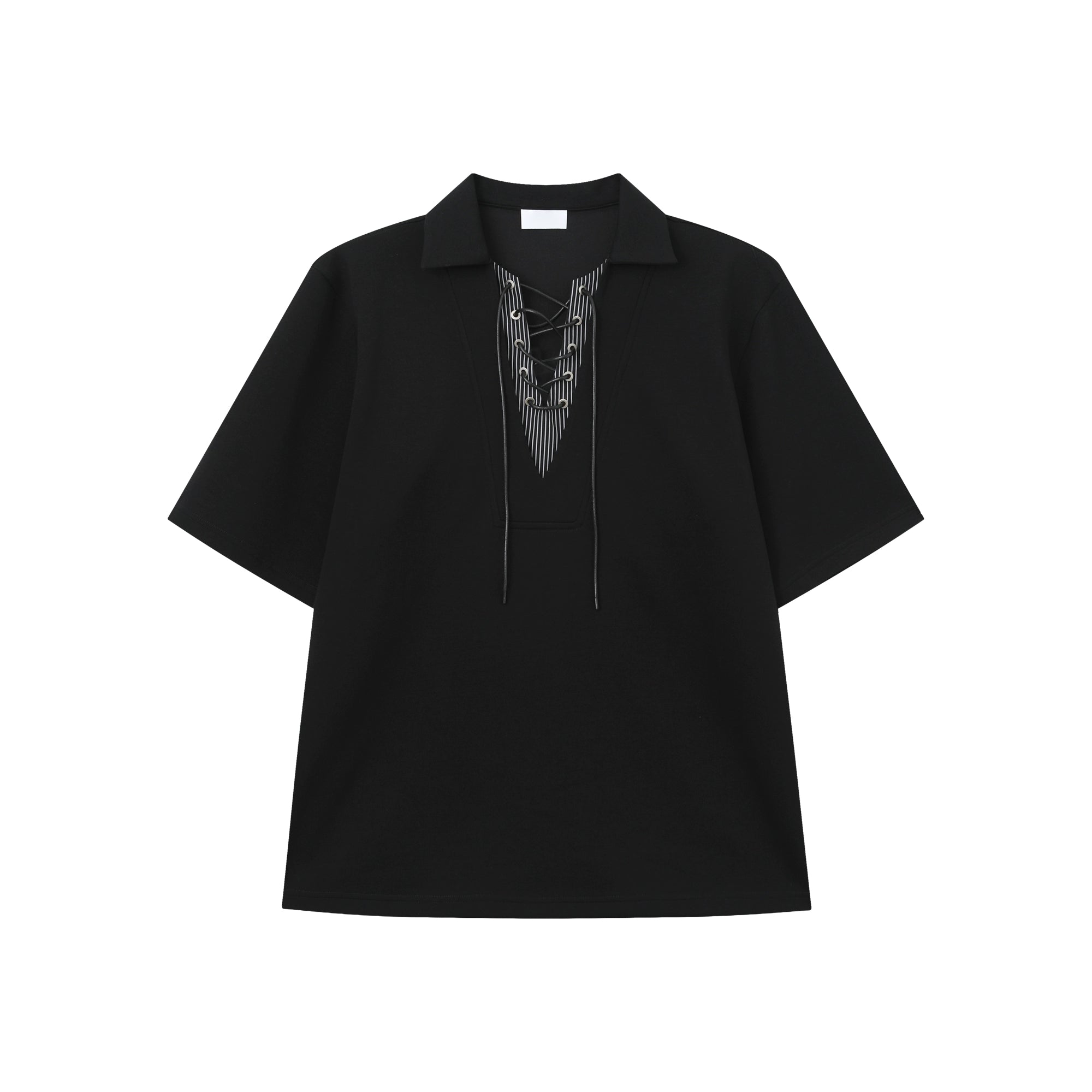 Charcoal Lace-Up Collar Polo Shirt