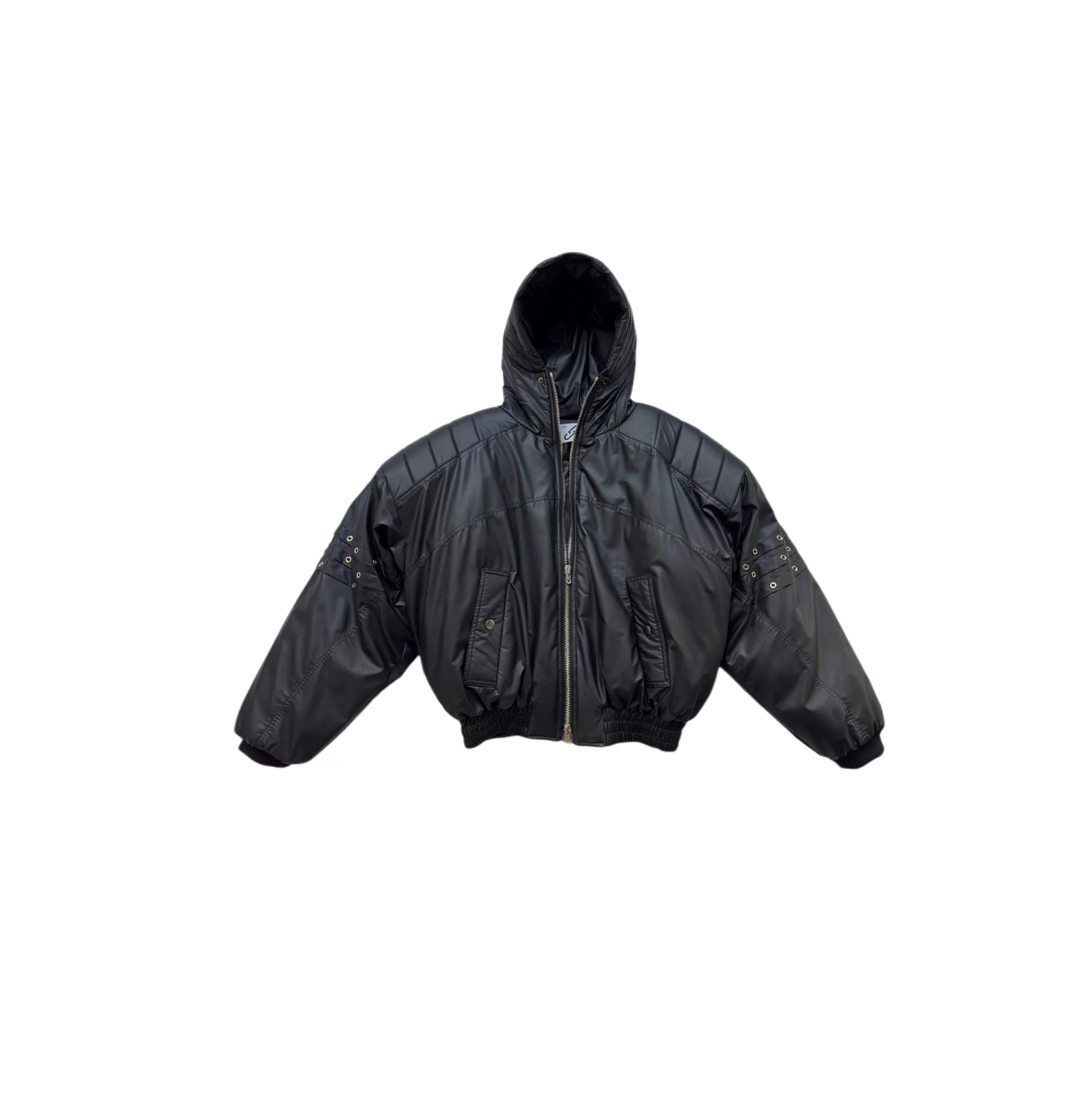 Midnight Rivet Hooded Puffer Bomber