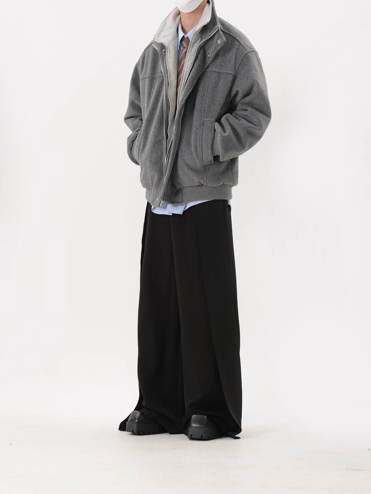 Oversized Stand-Collar Wool Bomber Jacket