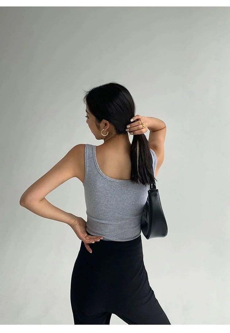 Summer Collection - Black Knitted Square Neck Camisole Top - chiclara