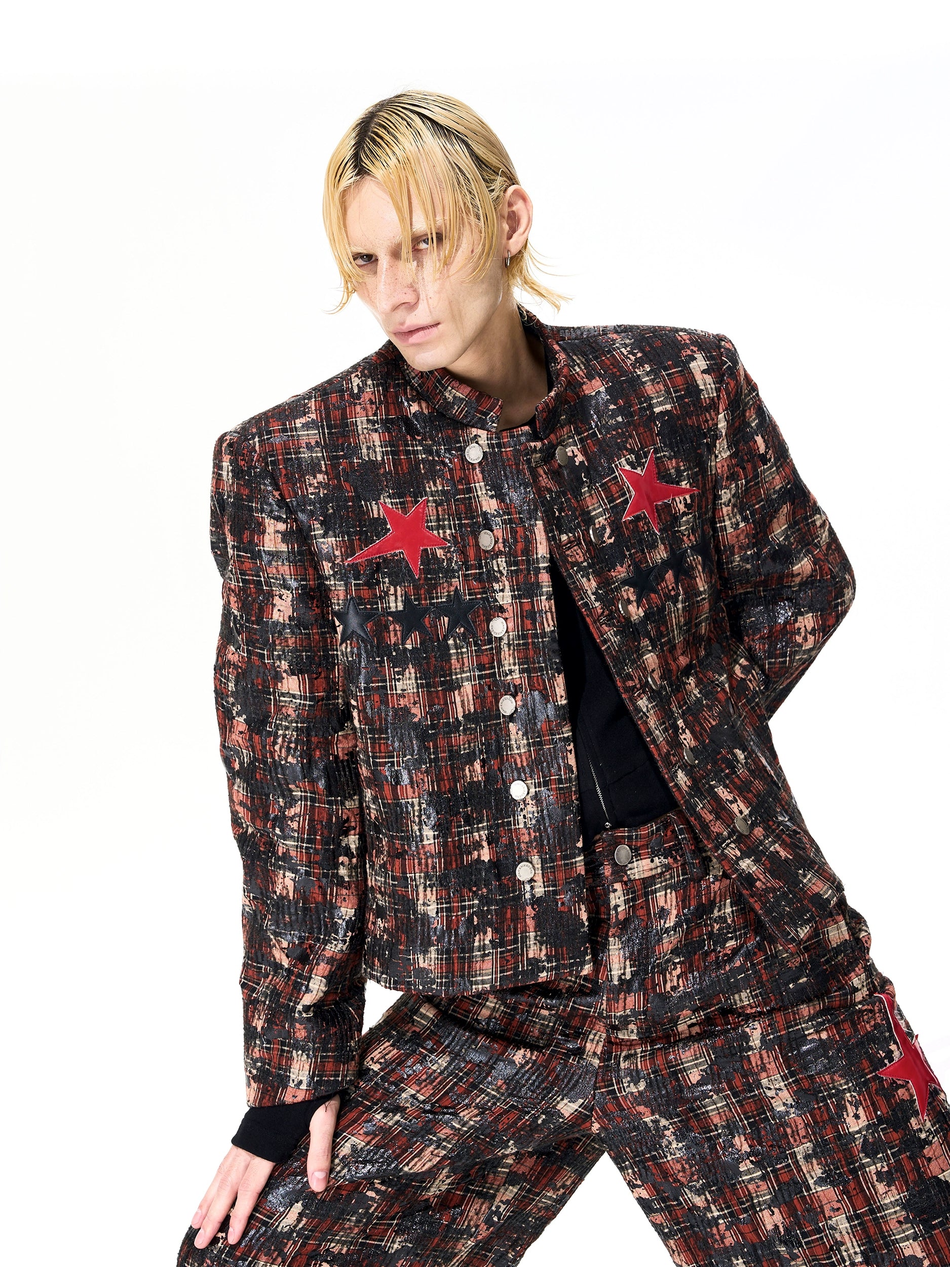 Plaid Star Button Up Blazer and Pants Setup