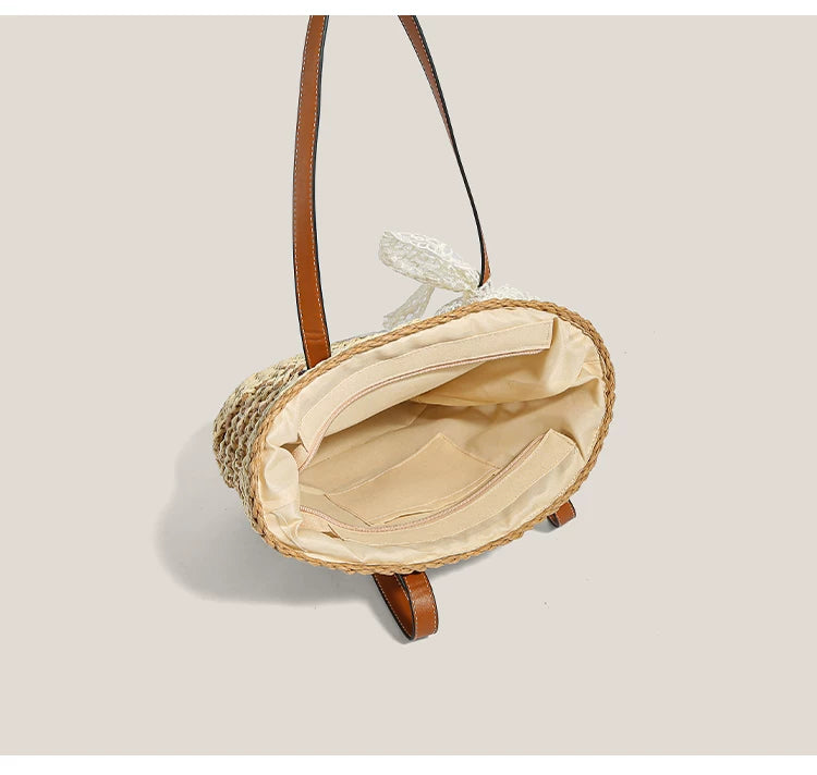 Lace Bow Summer Basket Tote