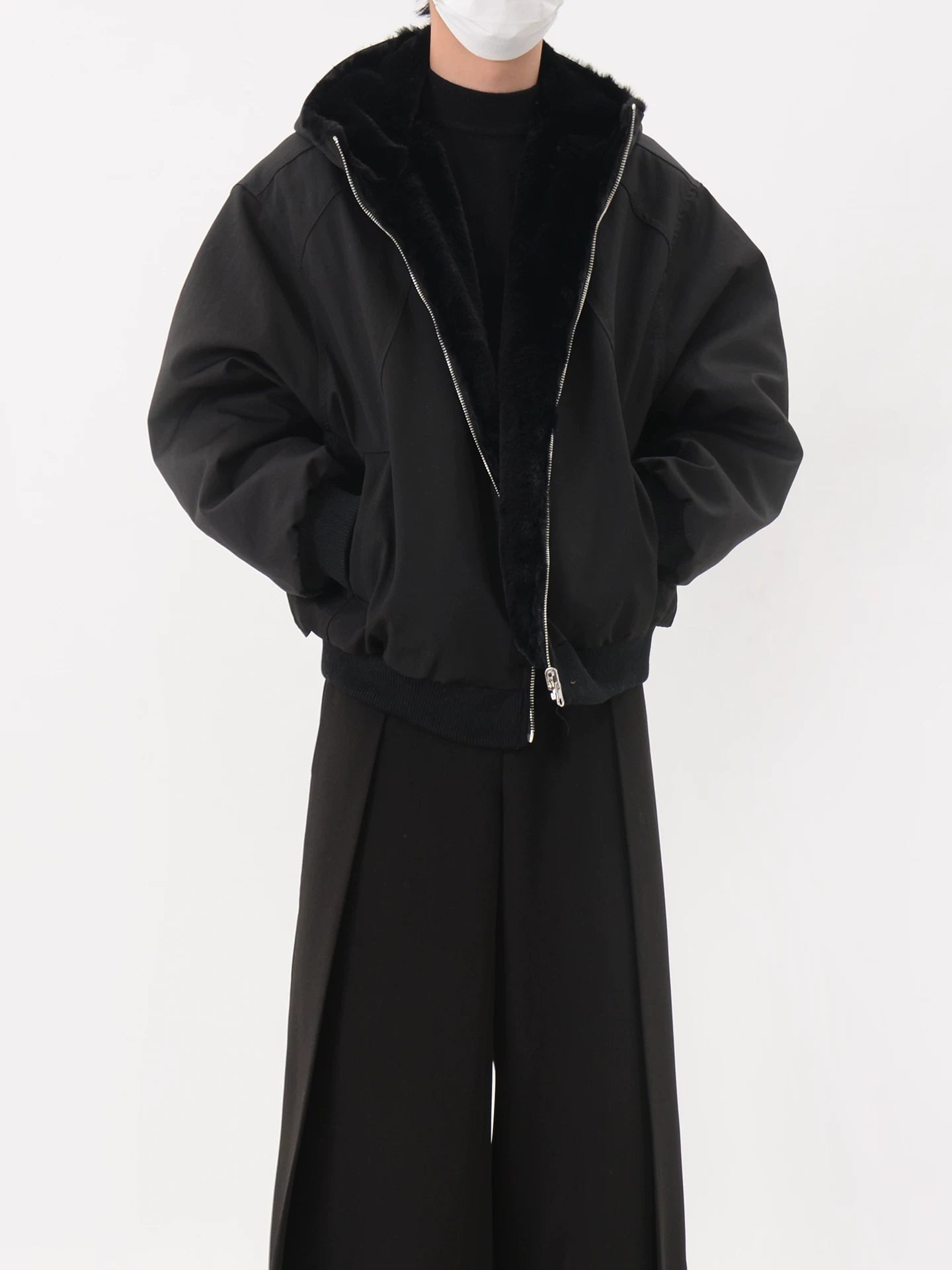 Hooded Zip-up Reversible Cotton Coat