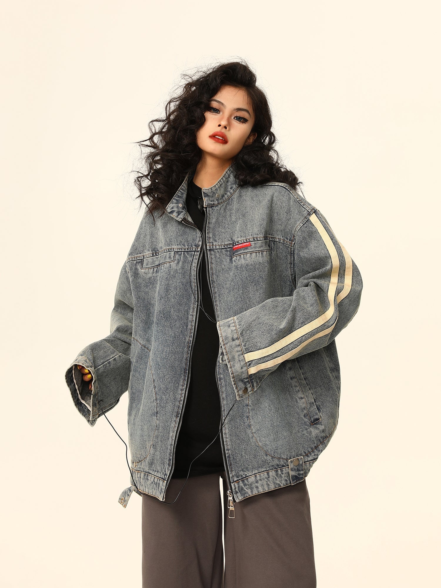 Vintage-Style Oversized Washed Denim Jacket