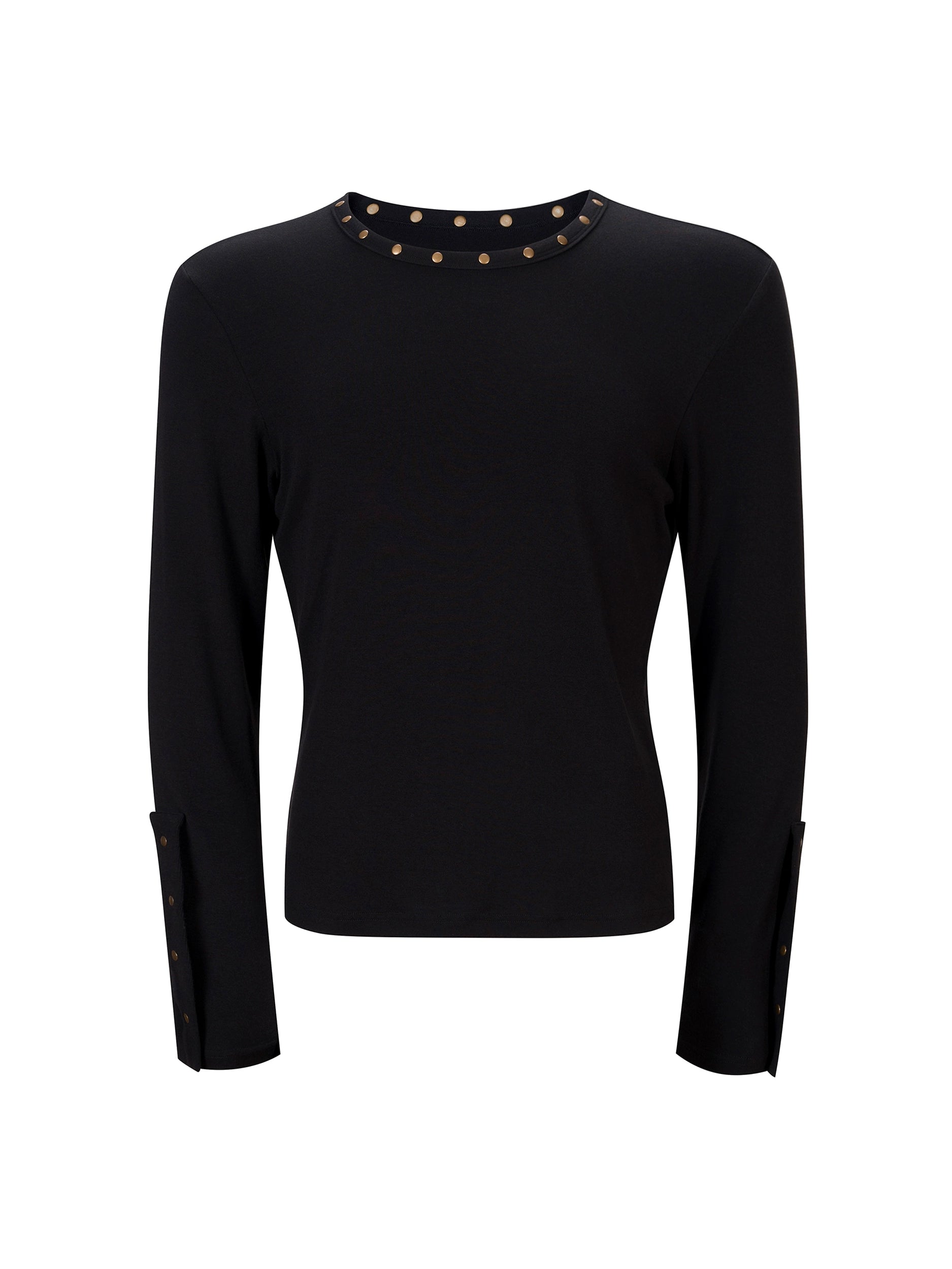 Long Sleeve Top with Studded Neckline and Cuffs