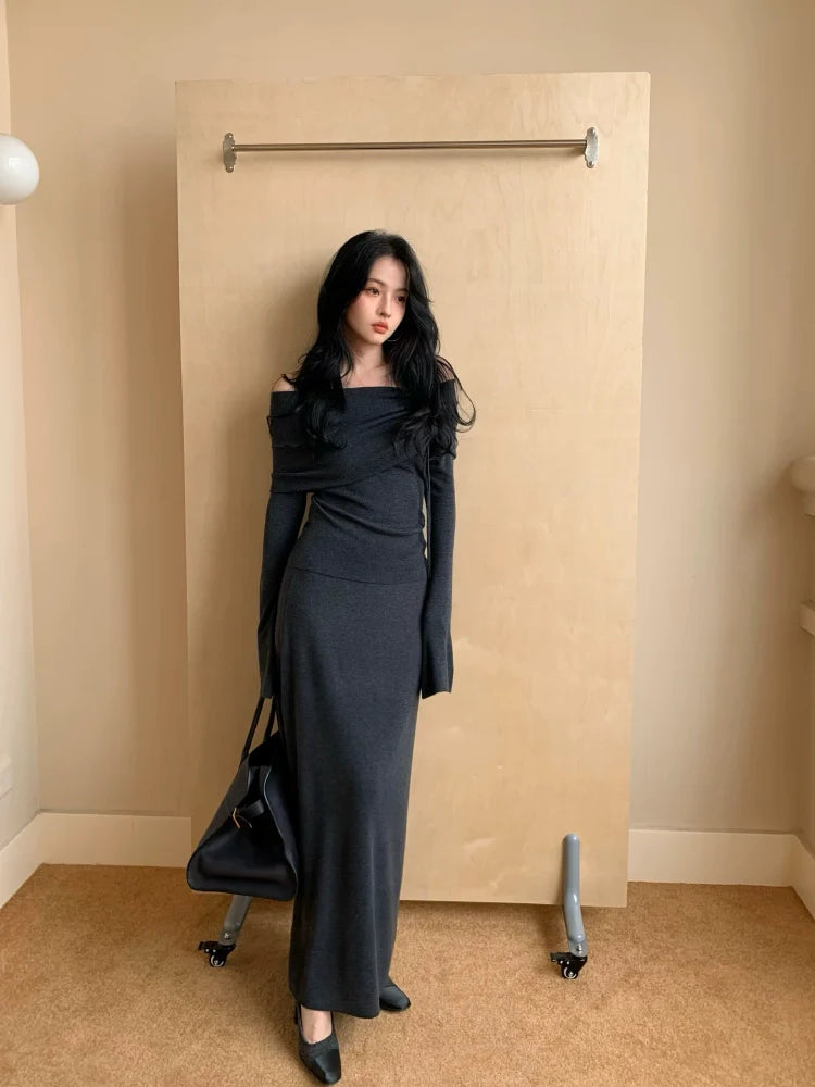 Classic High-Waisted Knitted Straight Maxi Skirt