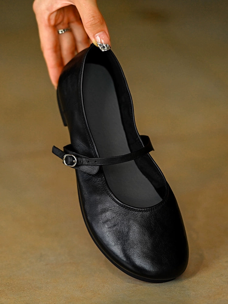Black Leather Mary Jane Flats