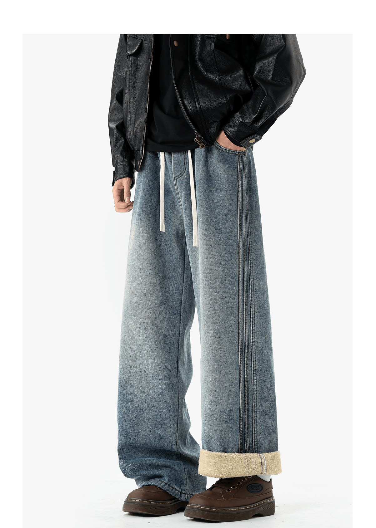 Harbor Fade Triple-Stitch Wide-Leg Jeans