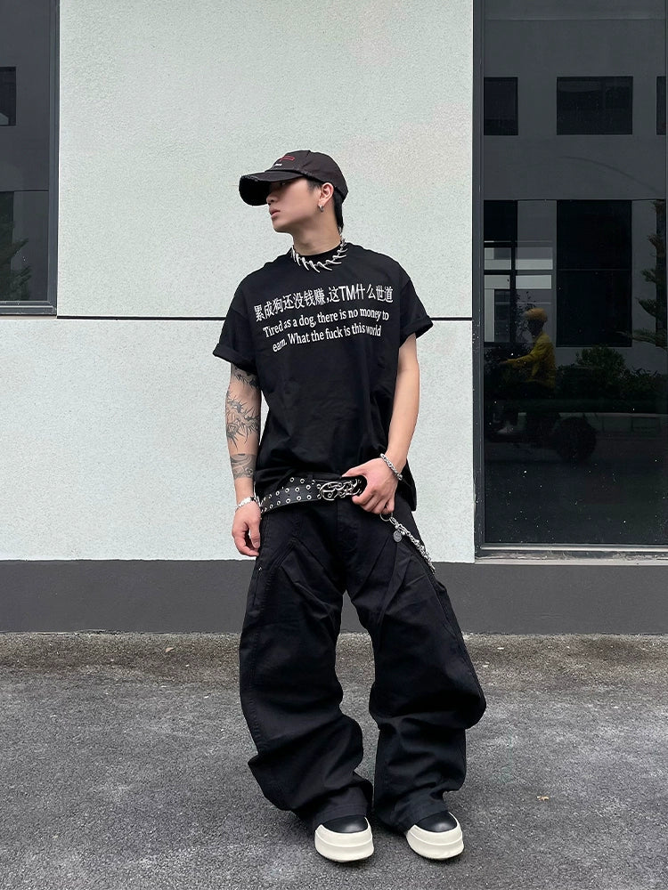 Wrinkle Curved Midnight Black Cargo Pants