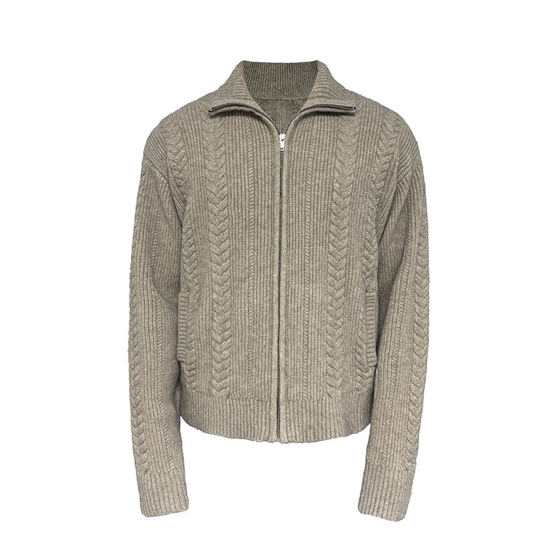 Cozy Cable Zip-Up Wheat Cardigan