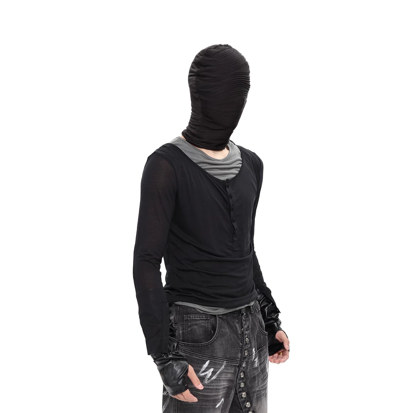 Shadow Veil Layered Ruched Henley Top