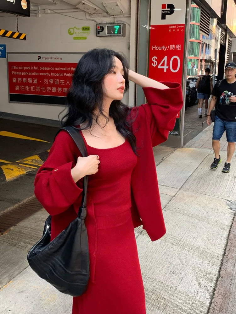 Cardigan and Knit Maxi Skirt Setup