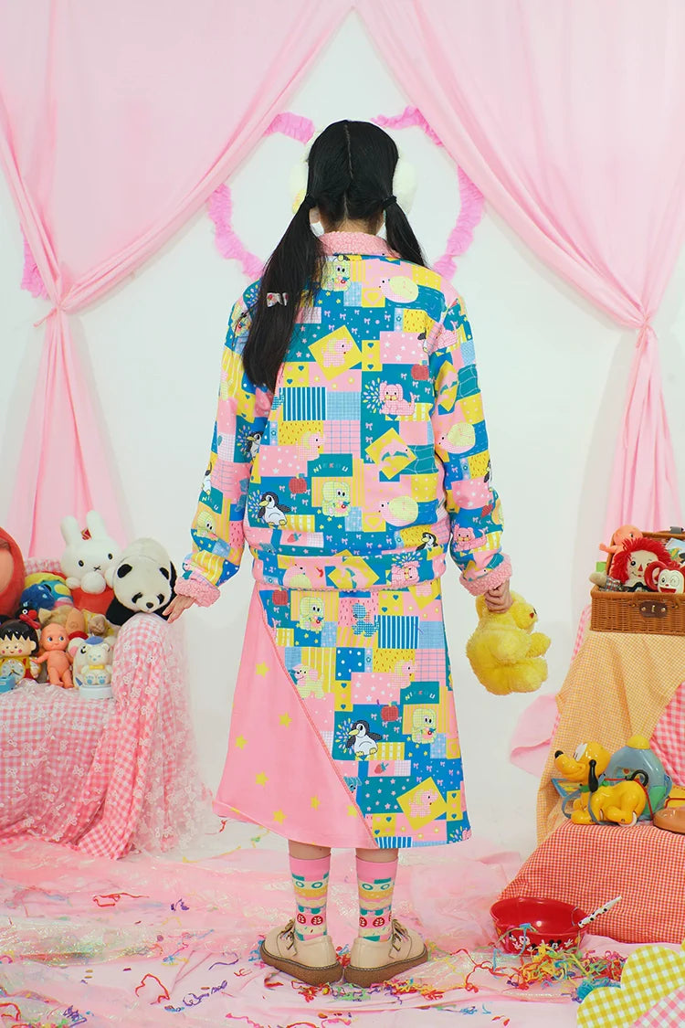 Patchwork Cartoon Print Skirt