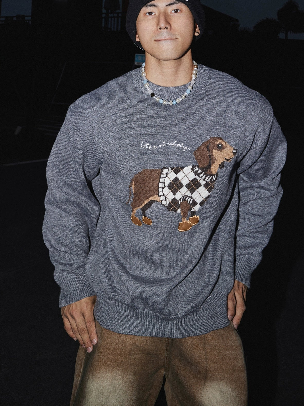 Plaid Pup Cozy Knit Sweater