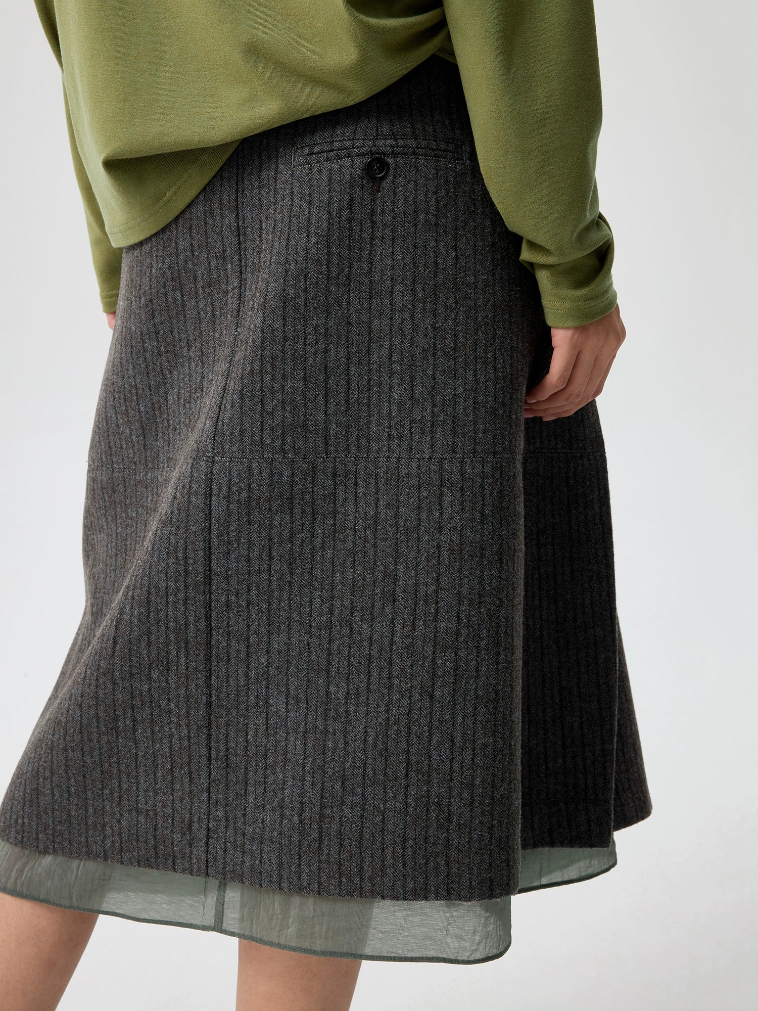 Pinstripe Wool Layered Midi Skirt