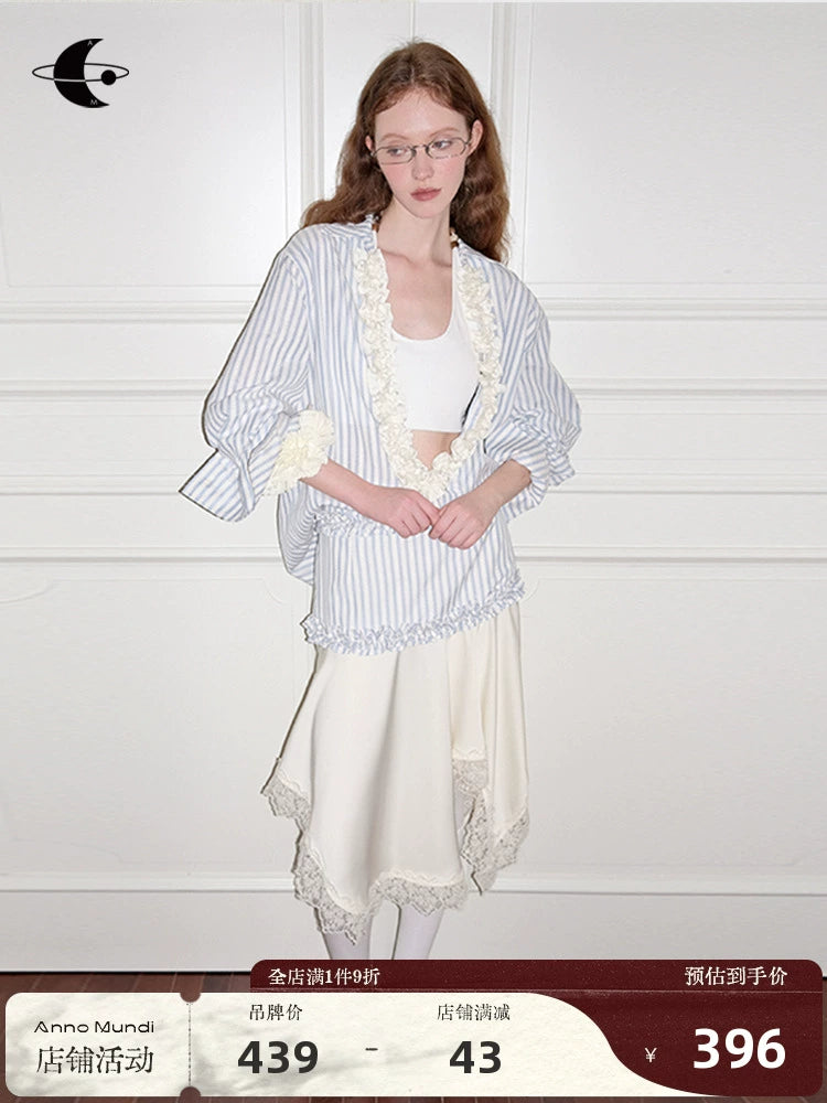 Ruffled Trim Stripe Blouse